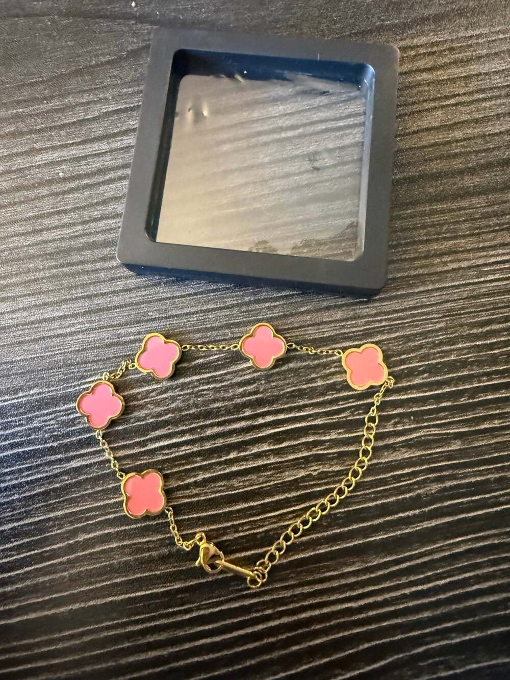 18KGP Gold & Barbie Pink Clover Delicate Chain Bracelet